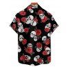 Gothic Couple Outfit Retro Colorblock Skulls Print Ruched Bust Sweetheart Neck A Line Mini Dress and Button Up Shirt Holiday Matching Outfit - Rouge foncé S | US 4