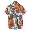 Vacation Couple Outfit Colorblock Cactus Pattern Ruched Bust Belt Sweetheart Neck A Line Mini Dress and Button Up Shirt Matching Outfit - Orange S | US 4