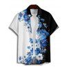 Vacation Couple Outfit Colorblock Flower Pattern Ruched Bust Floral Sweetheart Neck A Line Mini Dress and Button Up Shirt Matching Outfit - Noir S | US 4