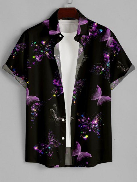 Chemise Décontractée Rose Papillon Imprimés à Manches Courtes