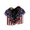 Chemise homme à rayures et étoiles papillon, motif patriotique, motif drapeau américain, boutonnée, retroussée, manches courtes - Noir S