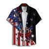 Chemise homme à rayures et étoiles papillon, motif patriotique, motif drapeau américain, boutonnée, retroussée, manches courtes - Noir 3XL