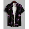 Men's Pink Butterfly Print Roll Up Sleeve Shirt Button Up Short Sleeve Casual Shirt