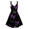 Robe Boutonnée à Imprimé Papillon Coloré à Manches Roulées - Noir S | US 4