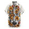 Gothic Couple Outfit Sunflower Skeleton Pattern Spaghetti Strap V Neck A Line Mini Tank Dress and Button Up Shirt Holiday Matching Outfit - Blanc S | US 4