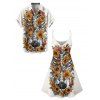 Gothic Couple Outfit Sunflower Skeleton Pattern Spaghetti Strap V Neck A Line Mini Tank Dress and Button Up Shirt Holiday Matching Outfit - Blanc S | US 4