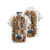 Gothic Couple Outfit Sunflower Skeleton Pattern Spaghetti Strap V Neck A Line Mini Tank Dress and Button Up Shirt Holiday Matching Outfit - Blanc S | US 4