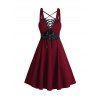 Robe gothique grande taille à lacets et œillets, couleur unie, bretelles croisées, ceinture à boucle, robe décontractée trapèze - Rouge foncé 5X | US 22