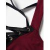 Robe gothique grande taille à lacets et œillets, couleur unie, bretelles croisées, ceinture à boucle, robe décontractée trapèze - Rouge foncé 5X | US 22