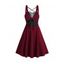 Robe gothique grande taille à lacets et œillets, couleur unie, bretelles croisées, ceinture à boucle, robe décontractée trapèze - Rouge foncé 3X | US 18