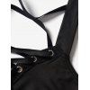Robe gothique grande taille à lacets et œillets, couleur unie, bretelles croisées, ceinture à boucle, robe décontractée trapèze - Noir 5X | US 22