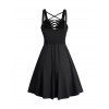 Robe gothique grande taille à lacets et œillets, couleur unie, bretelles croisées, ceinture à boucle, robe décontractée trapèze - Noir 5X | US 22