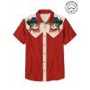 Chemise de vacances pour homme, motif chat avec chapeau, couleur contrastée, 100 % coton, col rabattu, boutonnée, décontractée - Rouge M