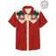 Chemise de vacances pour homme, motif chat avec chapeau, couleur contrastée, 100 % coton, col rabattu, boutonnée, décontractée - Rouge M