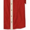 Men's Cat with Hat Pattern Contrast Color Vacation Shirt 100% Cotton Button Up Turn Down Collar Casual Shirt - RED L