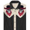 Chemise gothique à col rabattu et boutons pour homme, motif squelette avec chapeau de cowboy, couleur contrastée, 100 % coton, idéale pour les vacances - Noir XL