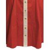 Robe de vacances à motif chat avec chapeau, couleur contrastée, 100 % coton, col rabattu, manches courtes, coupe trapèze - Rouge XL | US 12