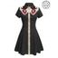 Robe gothique à col rabattu et manches courtes, style squelette avec chapeau de cowboy, couleur contrastée, 100 % coton, coupe trapèze - Noir XL | US 12