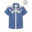 Chemise de vacances à motif pieuvre pour homme, couleur contrastée, boutonnée, col rabattu, décontractée - Bleu gris XL