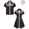 Gothic Couple Outfit Skeleton with Cowboy Hat Pattern Contrast Color 100% Cotton Turn Down Collar Dress and Button Up Shirt Vacation Matching Outfit - BLACK S | US 4