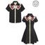 Gothic Couple Outfit Skeleton with Cowboy Hat Pattern Contrast Color 100% Cotton Turn Down Collar Dress and Button Up Shirt Vacation Matching Outfit - BLACK S | US 4