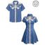 Vacation Couple Outfit Octopus Pattern Contrast Color Turn Down Collar Dress and Button Up Shirt Beach Matching Outfit - BLUE GRAY S | US 4