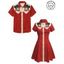 Vacation Couple Outfit Cat with Hat Pattern Contrast Color 100% Cotton Turn Down Collar Dress and Button Up Shirt Casual Matching Outfit - RED S | US 4