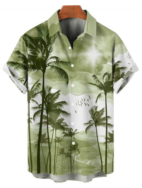 Chemise de vacances à motif palmier ombré pour homme, boutonnée, retroussée, manches courtes, pour la plage