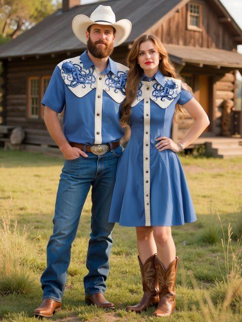 Vacation Couple Outfit Octopus Pattern Contrast Color Turn Down Collar Dress and Button Up Shirt Beach Matching Outfit
