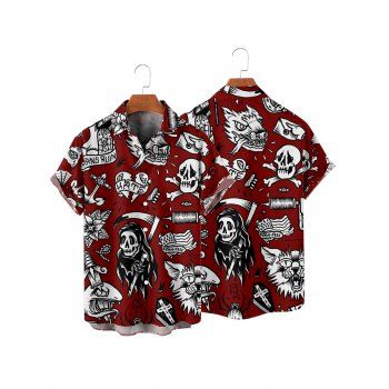 Men's Skulls Letter Goth Style Pattern Gothic Shirt Button Up Roll Up Short Sleeve Holiday Shirt