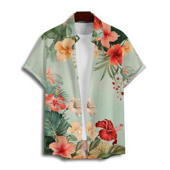 Men's Colored Flower Leaf Pattern Vacation Shirt Button Up Roll Up Short Sleeve Casual Shirt