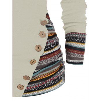 Tribal Geometric Stripe Panel Hooded Knit Top Long Sleeve Mock Button Knitted Top
