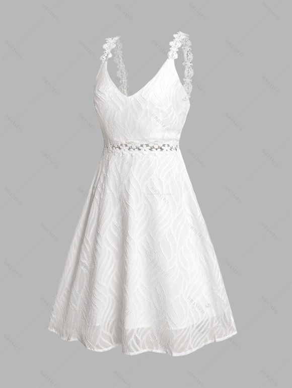 Vacation Women Outfit Solid Color Flower Lace Jacquard Panel Dress Waterdrop Tassel Earrings Embroidered Star Printed Boots Set - Blanc S | US 4