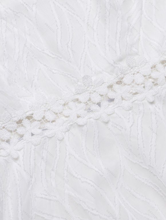 Vacation Women Outfit Solid Color Flower Lace Jacquard Panel Dress Waterdrop Tassel Earrings Embroidered Star Printed Boots Set - Blanc S | US 4