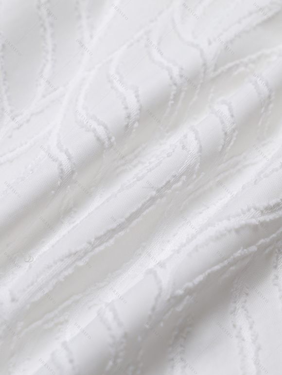 Vacation Women Outfit Solid Color Flower Lace Jacquard Panel Dress Waterdrop Tassel Earrings Embroidered Star Printed Boots Set - Blanc S | US 4