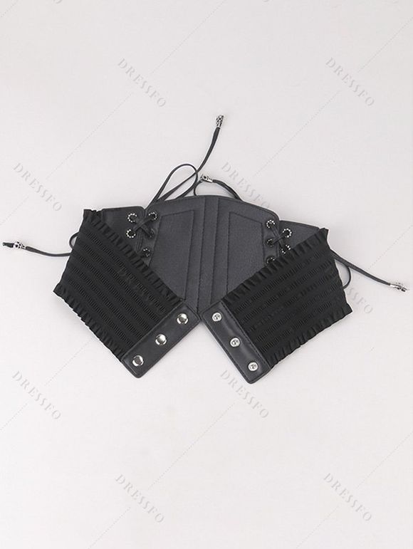 Gothic Women Outfit Contrast Color Sunflower Skulls Pattern Ruched Bust Dress and Lace Up Wide Belt Chain Sandals Set - Noir S | US 4