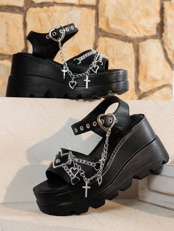 Gothic Women Outfit Contrast Color Sunflower Skulls Pattern Ruched Bust Dress and Lace Up Wide Belt Chain Sandals Set - Noir S | US 4