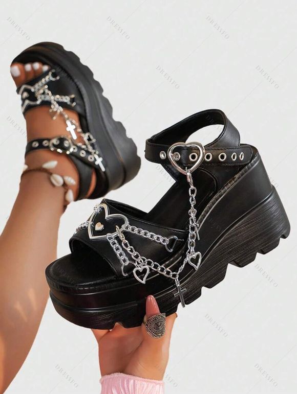 Gothic Women Outfit Contrast Color Sunflower Skulls Pattern Ruched Bust Dress and Lace Up Wide Belt Chain Sandals Set - Noir S | US 4