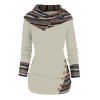 Tribal Geometric Stripe Panel Hooded Knit Top Long Sleeve Mock Button Knitted Top - LIGHT YELLOW M