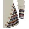 Tribal Geometric Stripe Panel Hooded Knit Top Long Sleeve Mock Button Knitted Top - LIGHT YELLOW M