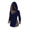 Tribal Geometric Stripe Panel Hooded Knit Top Long Sleeve Mock Button Knitted Top - Bleu de Minuit XXXL