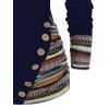 Tribal Geometric Stripe Panel Hooded Knit Top Long Sleeve Mock Button Knitted Top - Bleu de Minuit XXXL