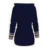 Tribal Geometric Stripe Panel Hooded Knit Top Long Sleeve Mock Button Knitted Top - Bleu de Minuit XXXL