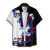Chemise gothique monochrome à manches courtes et boutons pour homme, motif tête de mort et fleurs, style vacances - Noir S