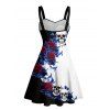 Robe gothique monochrome à motif de fleurs, feuilles et crânes, buste froncé, col en cœur, coupe trapèze, mini robe de vacances - Noir L | US 8-10