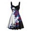 Robe gothique monochrome à motif de fleurs, feuilles et crânes, buste froncé, col en cœur, coupe trapèze, mini robe de vacances - Noir L | US 8-10