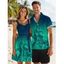 Vacation Couple Outfit Ombre Octopus Pattern Ruched Bust Belt Sweetheart Neck Dress and Button Up Shirt Drawstring Shorts Beach Matching Outfit - DEEP GREEN S | US 4