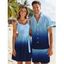Vacation Couple Outfit Ombre Ruched Bust Belt Sweetheart Neck Empire Waist A Line Mini Dress and Roll Up Sleeve Shirt Drawstring Shorts Beach Matching Outfit - Pourpre S