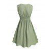 Vacation Women Outfit Solid Color Cinched Shoulder Lace Panel A Line Dress and Turquoise Beaded Earrings Embroidery Star Boots Set - Vert clair S | US 4