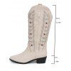 Vacation Women Outfit Solid Color Cinched Shoulder Lace Panel A Line Dress and Turquoise Beaded Earrings Embroidery Star Boots Set - Vert clair S | US 4